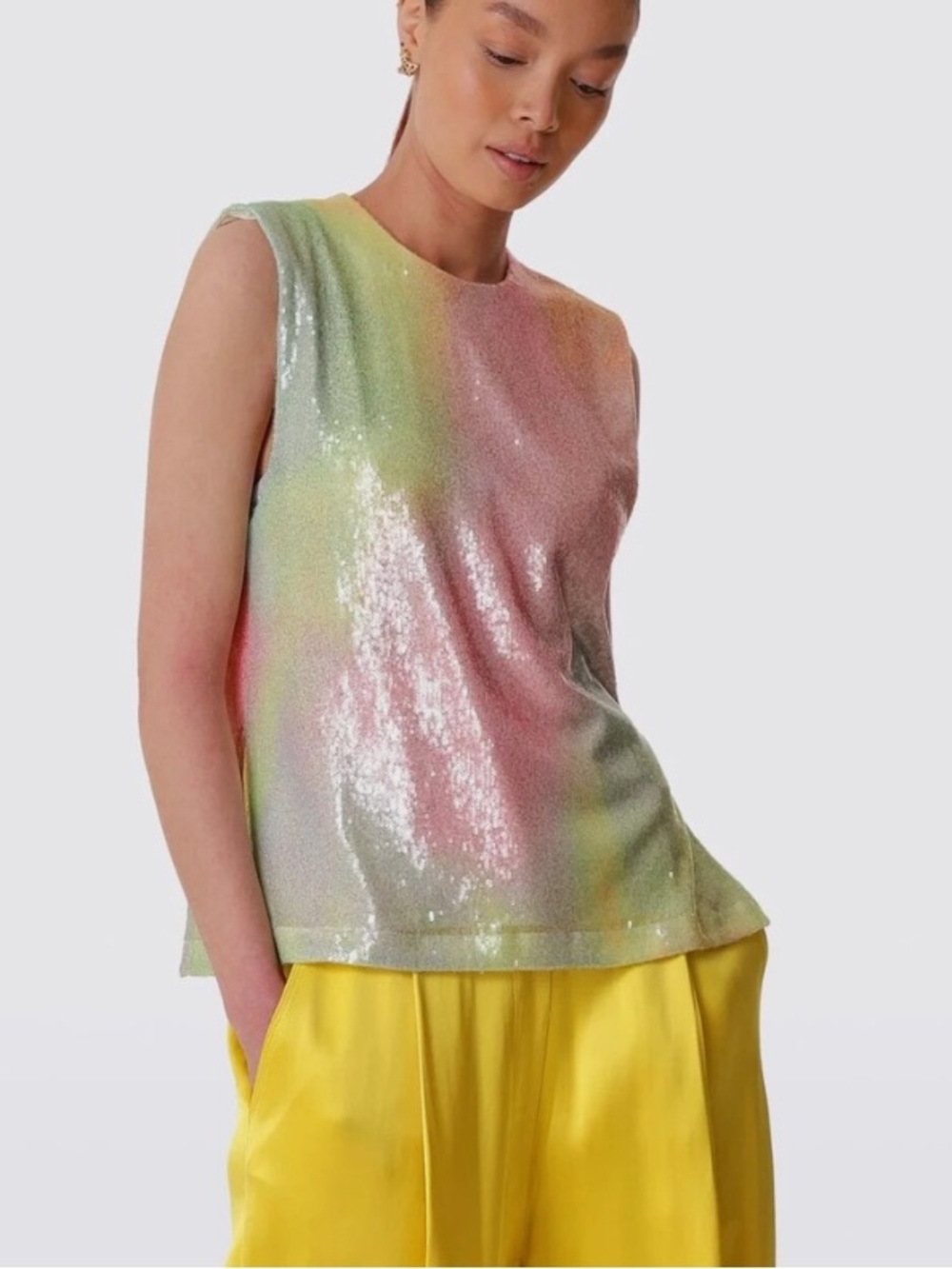 Stine Goya Drisha Sleeveless Rainbow Sequined Top in Fireworks S